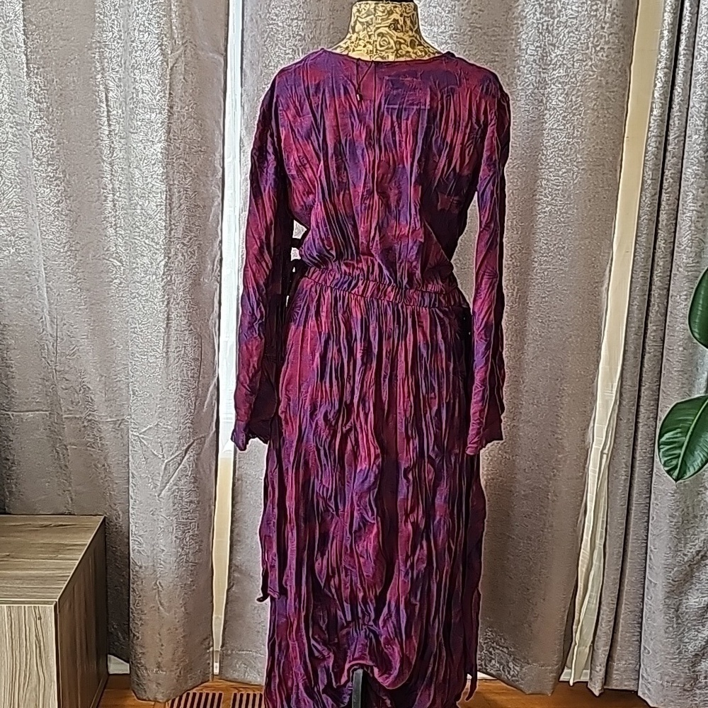 NWOT Zara Wrinkled Jacquard Maxi Dress Small Maroon Purple Floral Design - Picture 6 of 9